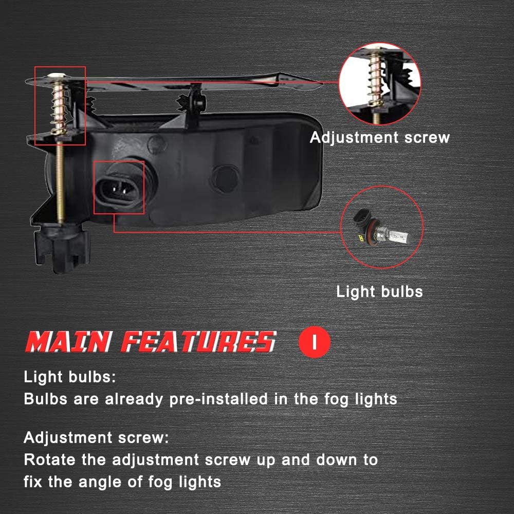 Driving Fog Lights Lamps Replacement for 2002 2003 2004 2005 2006 Cadillac Escalade & Escalade EXT 2003-2006 Cadillac Escalade ESV With 880 12V 27W Halogen Bulbs ​(Clear Lens)